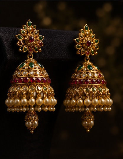 Gold Jhumka Earrings